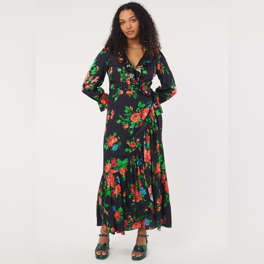 NWT Glorie Black Floral Print Wrap Dress